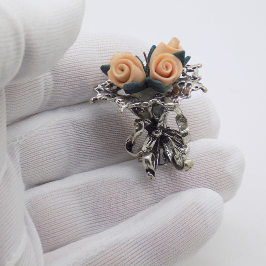Vintage Italian Handmade Genuine Silver 800 Flower Bouquet Dollhouse Miniature