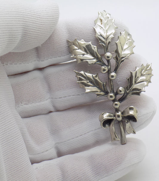 Vintage Italian Handmade Genuine Silver Holly Life Size Christmas Decoration