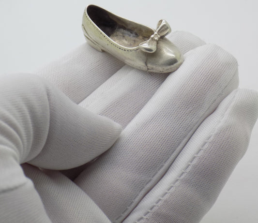 Vintage Italian Handmade Silver Shoe w/t Ribbon Dollhouse Miniature Collectible