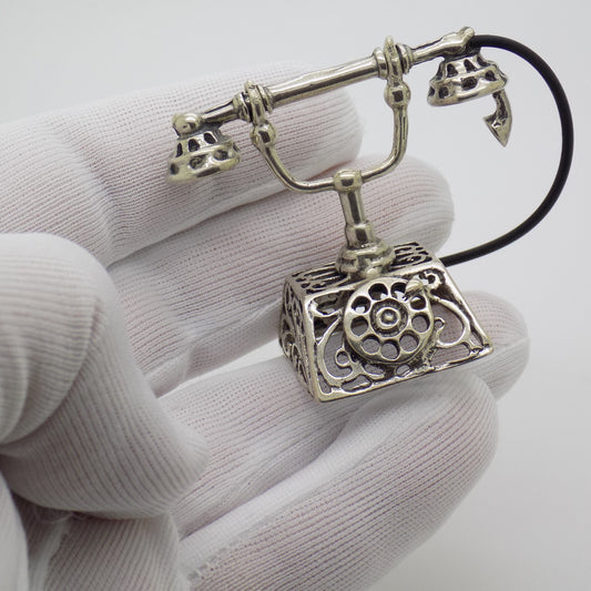 Vintage Italian Handmade Genuine Silver Old Phone Large Miniature Figurine