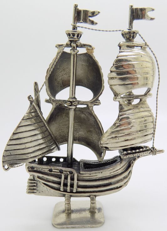 Vintage Italian Handmade Genuine Silver .800 Galleon Ship LARGE RARE Figurine