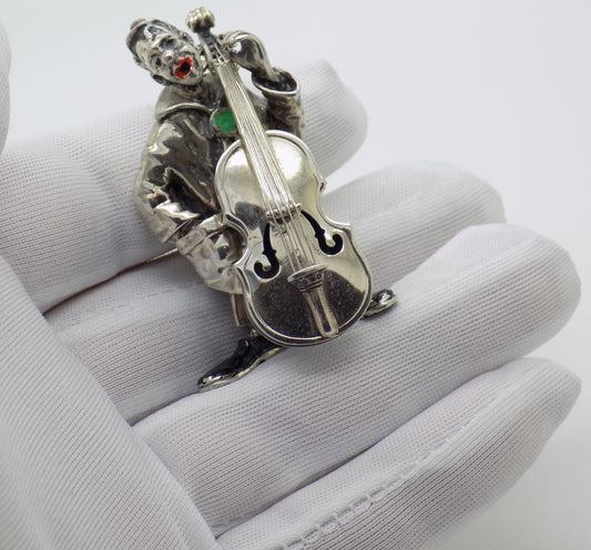 Vintage Italian Handmade Genuine Silver 800 Angini Clown w/t Contrabass Figurine