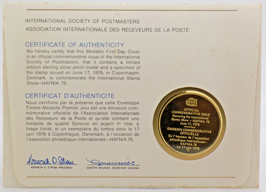1976 Int'l Society of Postmasters Denmark's Stamp Exhibition-HAFNIA Silver Medal