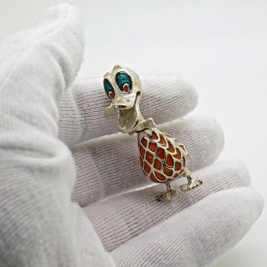 Vintage Italian Handmade Genuine Silver Colored Donald Duck Figurine Miniature