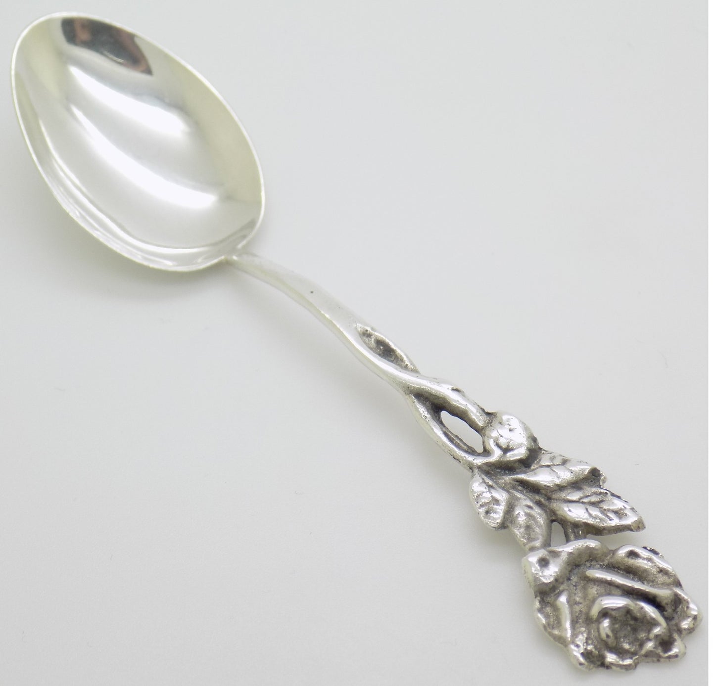 Vintage Swedish Solid Silver Rose Handle Sugar Spoon Tre Kronor Hallmark 1969