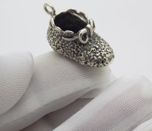 Vintage Italian Sterling Silver Newborn Shoe Miniature Pendant Handmade 925 Gift