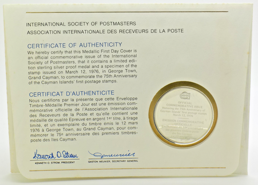 1976 Int'l Society of Postmasters Cayman Islands 1st Postage Stamps Silver Medal