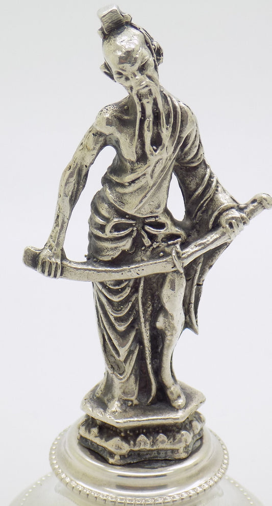 Vintage Italian Handmade Genuine Silver Sword-Wielding Chinese Immortal Figurine