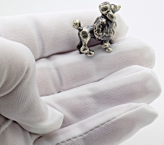 Vintage Italian Handmade Genuine Silver Poodle Dog RARE Dollhouse Miniature