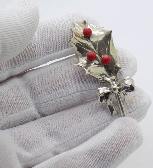 Vintage Italian Handmade Genuine Silver .800 Christmas Decoration Holly Figurine