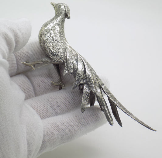 Vintage Italian Genuine Silver 800 Pheasant Figurine Large Detailed Mid Century