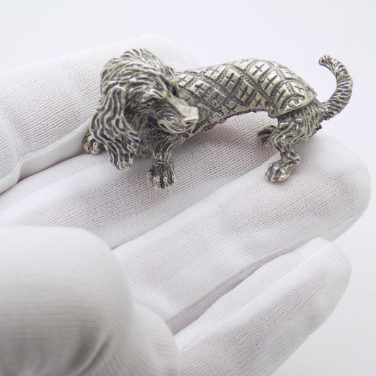 Vintage Italy Handmade 800 Silver Sausage Dachshund Dog LARGE Figurine