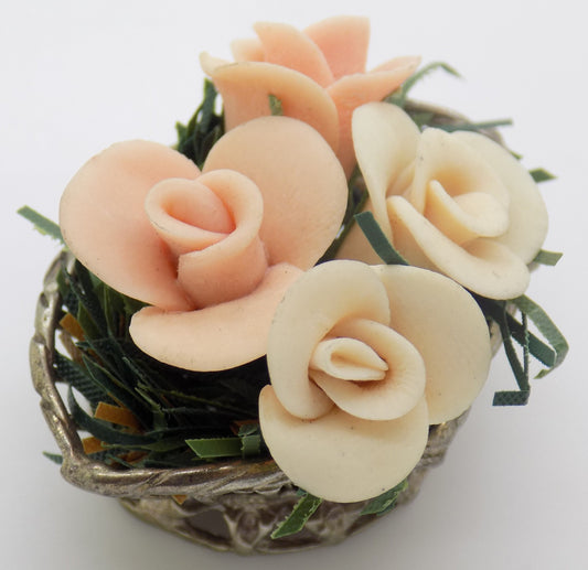 Vintage Italian 800 Silver Flower Basket Dollhouse Miniature 1970s Salt Dough