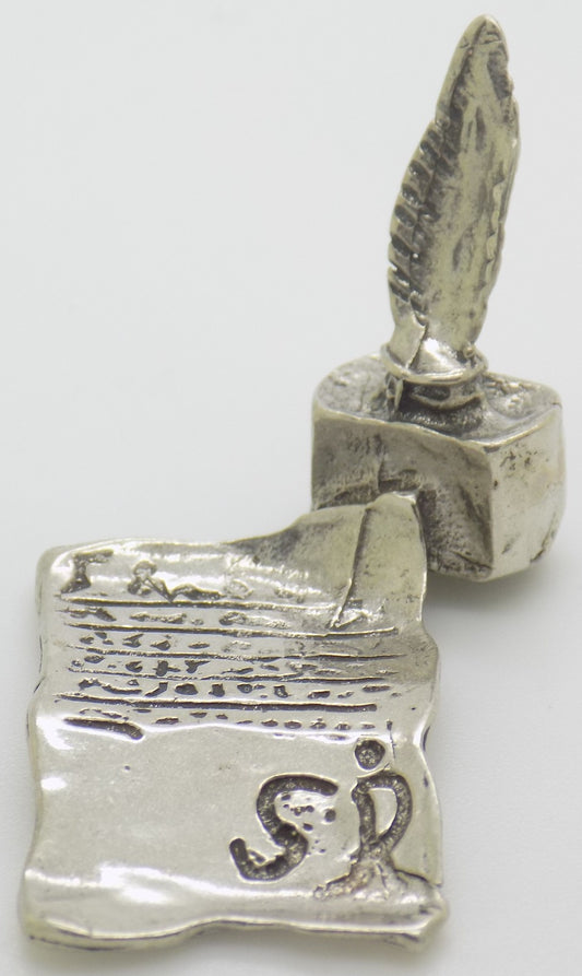 Vintage Italian Handmade Silver 800 Pen & Paper Dollhouse Miniature Figurine