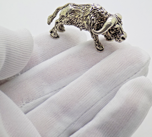 Vintage Italian Silver Bison Figurine 800 Handmade Decorative Animal 1970s