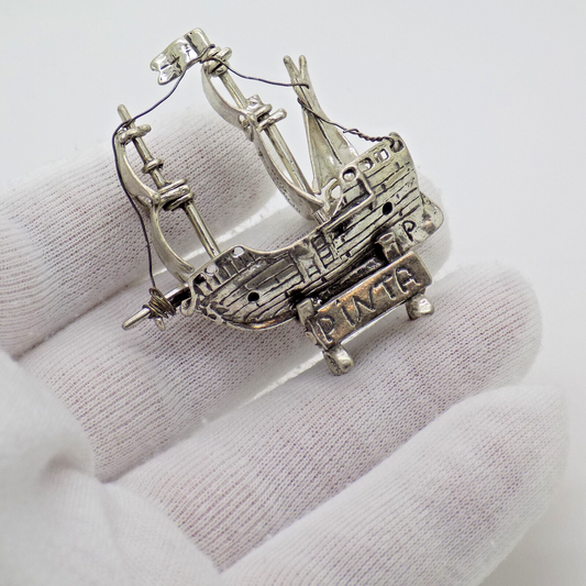 Vintage Italian Silver Columbus Caravel Pinta Figurine Arezzo 1970s 1980s