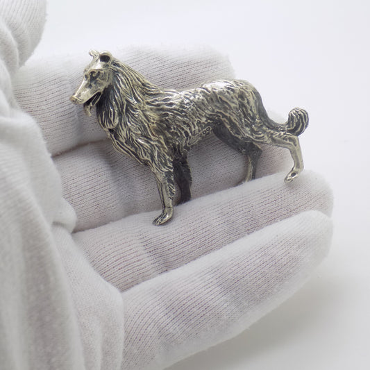 Vintage Italian 800 Silver Collie Dog Rare Figurine Large Arezzo Tuscany 1970s