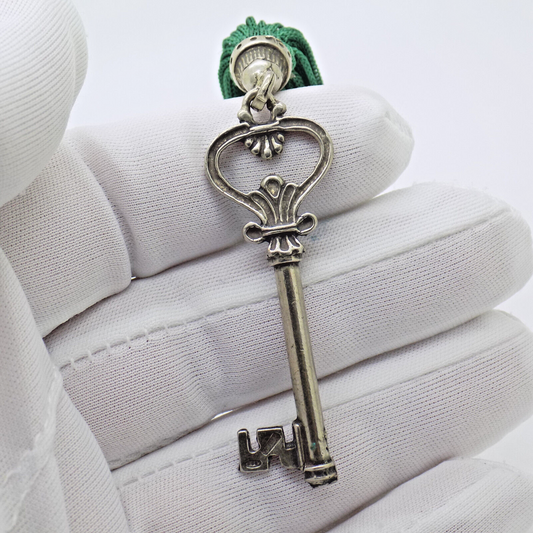 Vintage Italian Handmade Genuine Silver LIFE SIZE Secret Drawer Key w/t Tassel