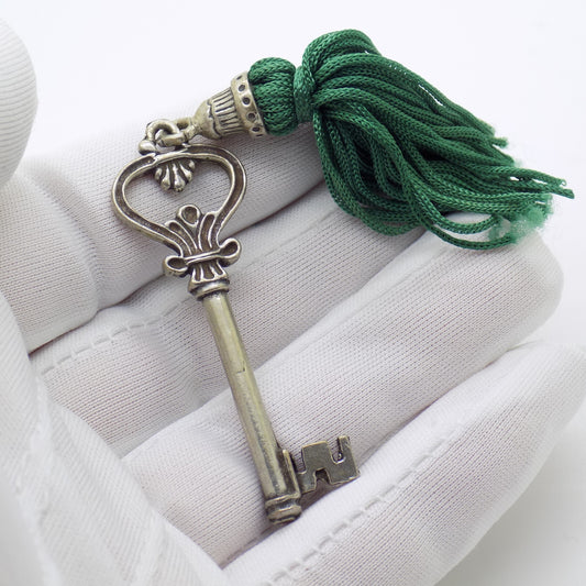 Vintage Italian Handmade Genuine Silver 800 Secret Key Drawer LIFE SIZE & Tassel