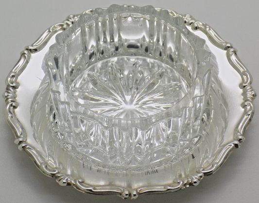 Vintage Italian Handmade Genuine Silver Salt Cellar w/t Glass Insert Table Decor