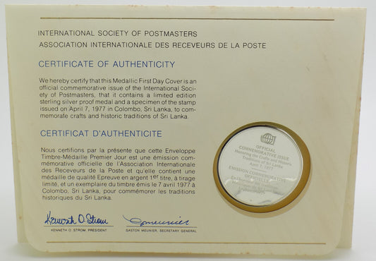 1976 Int'l Society of Postmasters Traditions of Ski Lanka Sterling Silver Medal