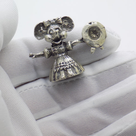 Vintage Italian Handmade Silver 800 RARE Country Cartoon Mouse Figurine Miniatur