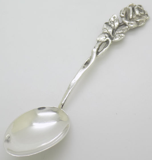 Vintage Swedish Solid Silver Rose Handle Sugar Spoon Tre Kronor Hallmark 1969