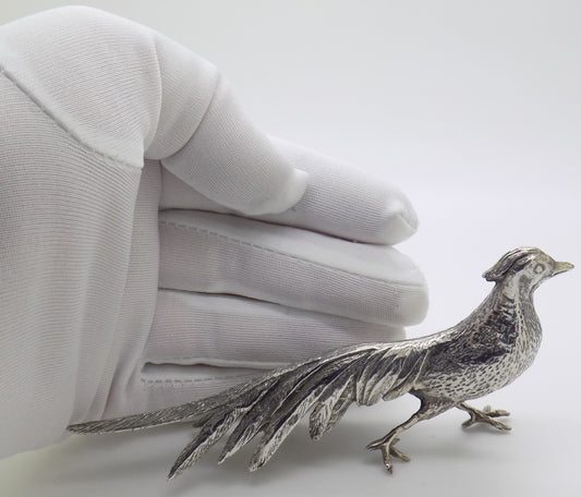 Vintage Italian Handmade Silver 800 Pheasant Large Figurine Animal Sculpture