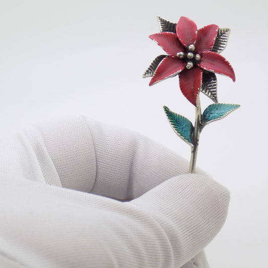 1 x Vintage Italian 800 Silver Poinsettia Flower Figurine Christmas Miniature