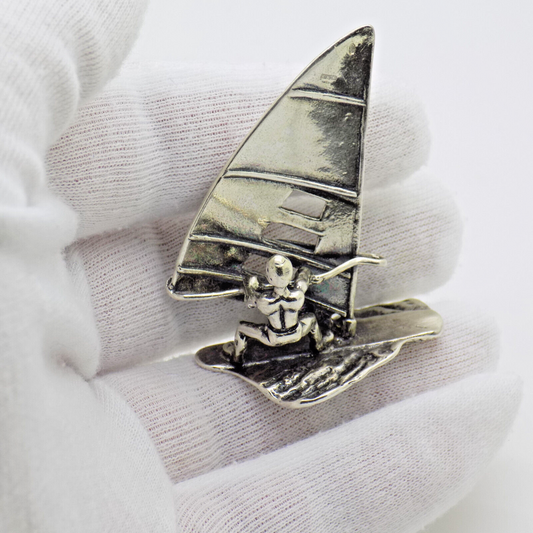 Vintage Italian Handmade Genuine Silver Windsurf & Windsurfer Large Figurine 800