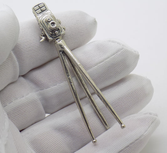 Vintage Handmade Italian Silver 800 Tripod Camera Figurine Dollhouse Miniature