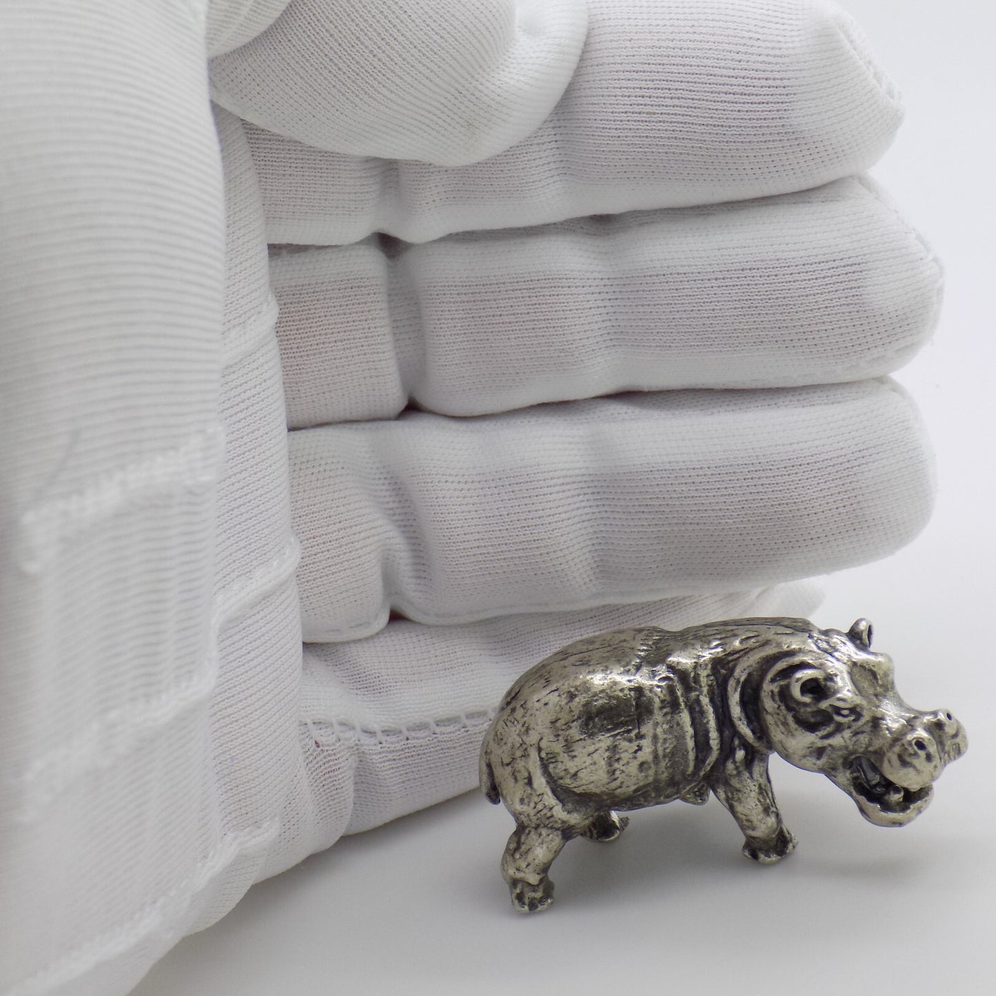 Vintage Italian Handmade Genuine Silver .800 Hippopotamus Detailed Figurine