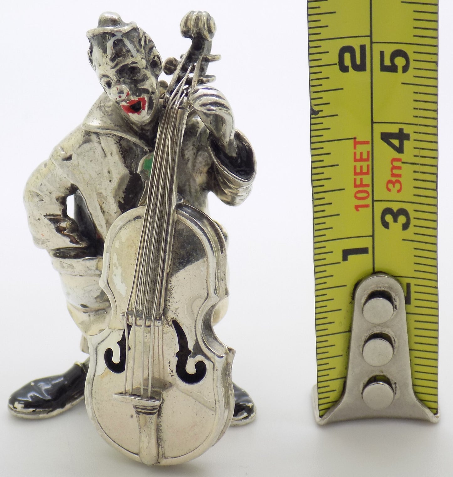 Vintage Italian Handmade Genuine Silver 800 Angini Clown w/t Contrabass Figurine