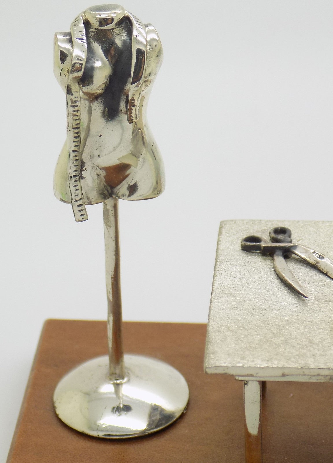 Vintage Italian Sterling Silver & Wood Medusa-Oro Sewing Studio Set Figurine