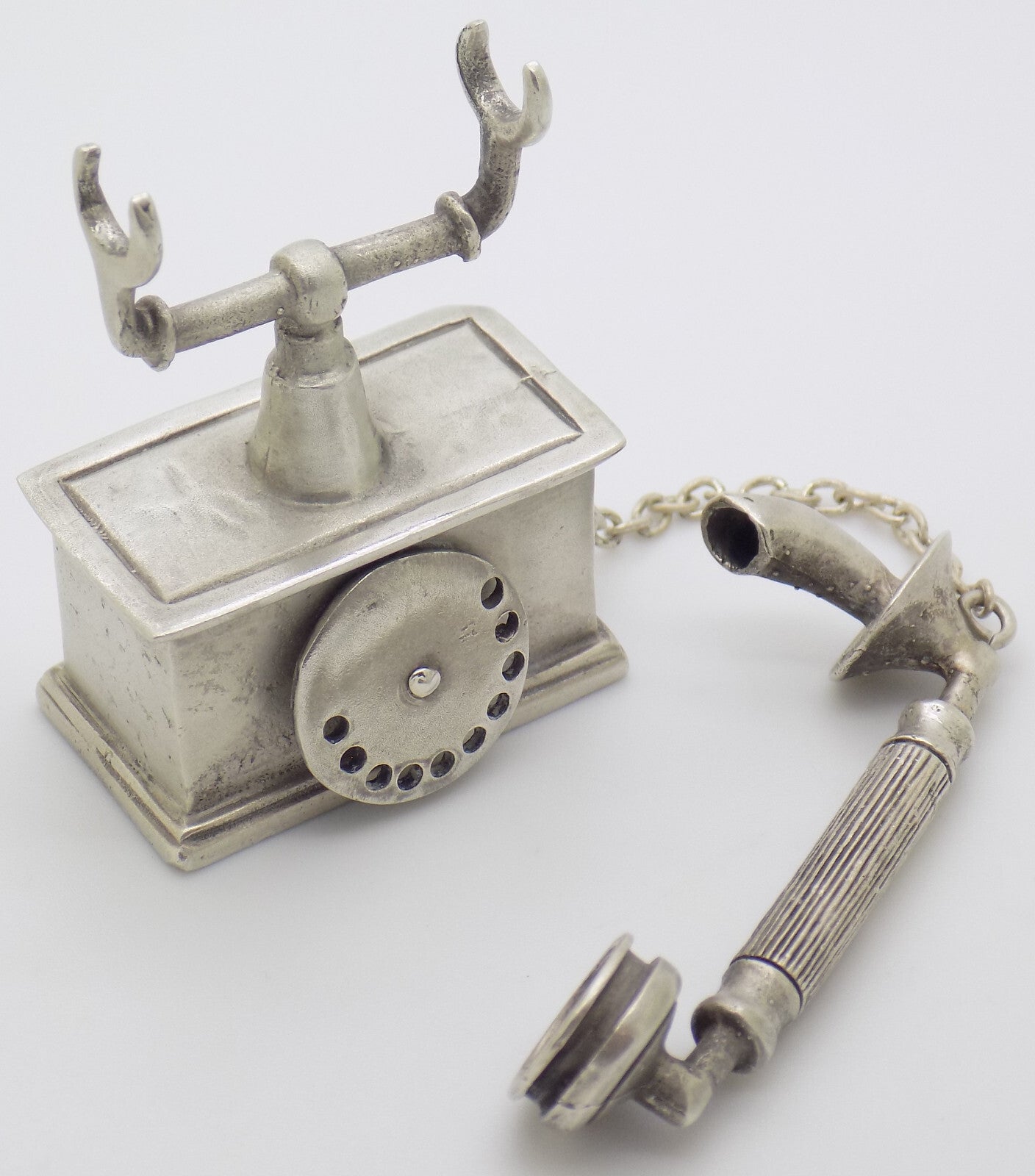 Vintage Italian Silver Old Phone Figurine Arezzo Tuscany 1980s 1990s