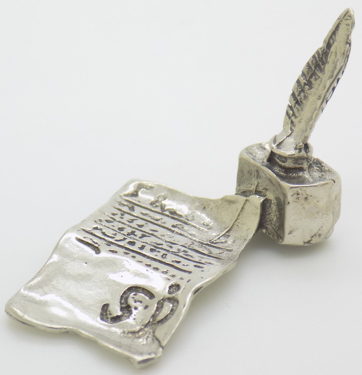 Vintage Italian Handmade Silver 800 Pen & Paper Dollhouse Miniature Figurine