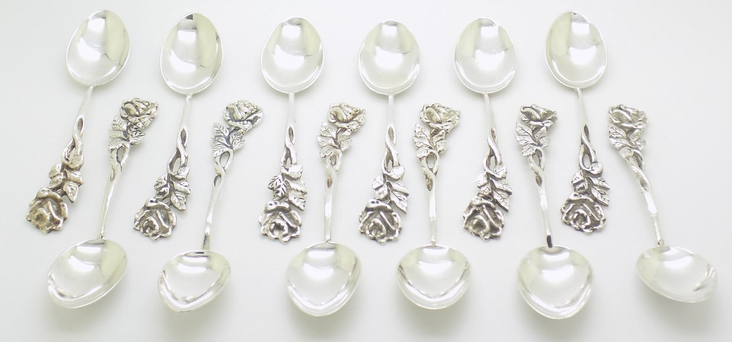 Vintage Swedish Solid Silver Rose Handle Sugar Spoon Tre Kronor Hallmark 1969