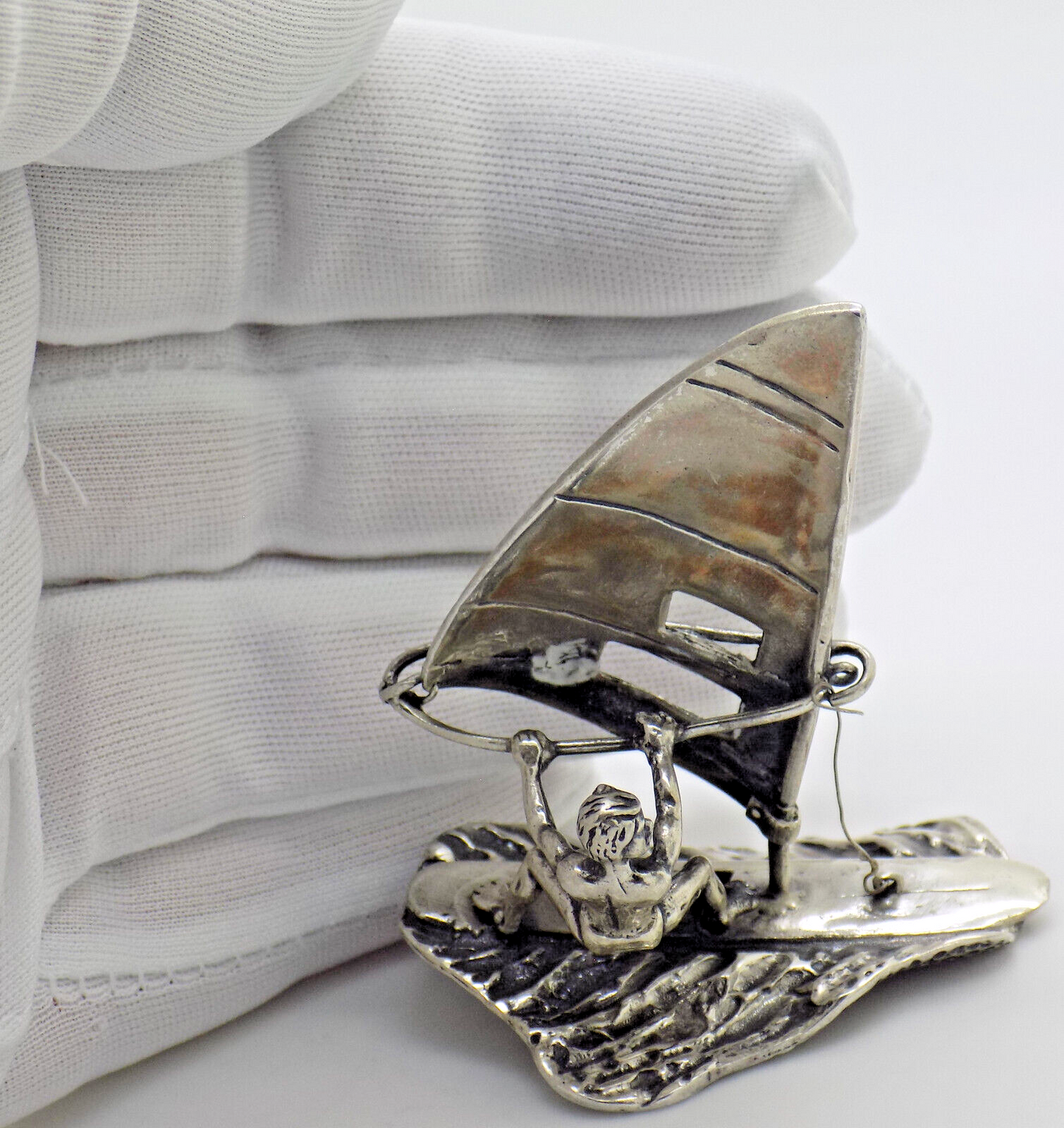 Vintage Italian Handmade Sterling Silver 925 Windsurf & Wave Detailed Figurine