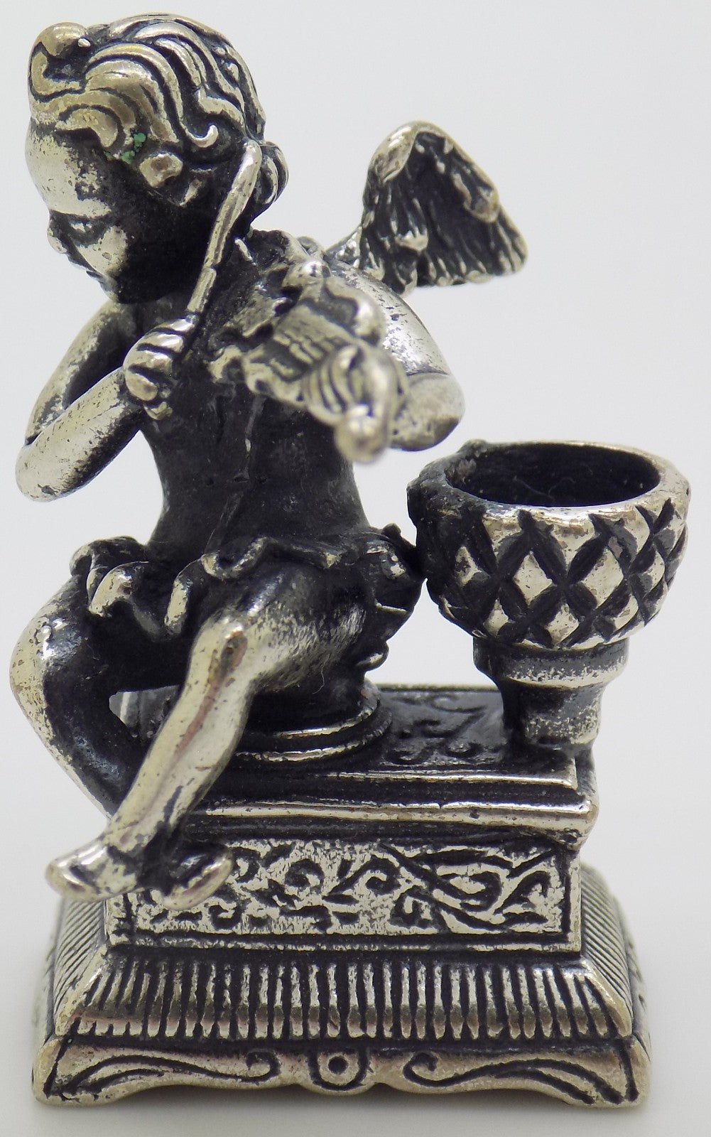 Vintage Italian Silver Angel with Violin Candle Holder Handmade Small 800 Silver