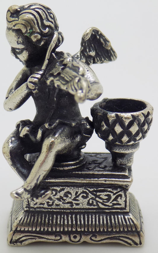 Vintage Italian Silver Angel with Violin Candle Holder Handmade Small 800 Silver