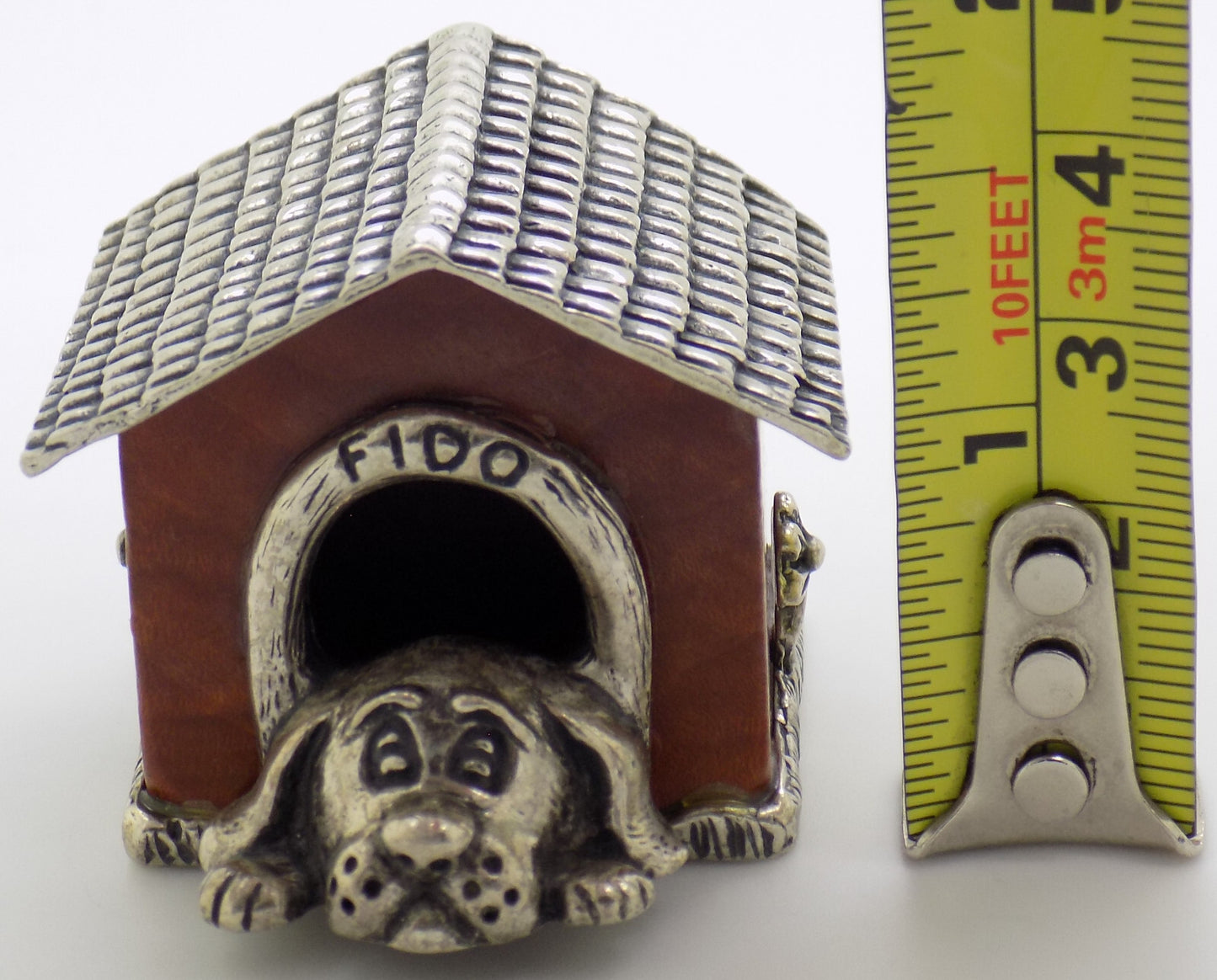 Vintage Italian Handmade Genuine Silver & Wooden LARGE Doghouse & Dog Figurine