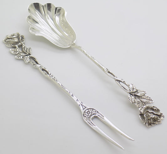 Vintage Swedish 830 Silver Fork & Spoon Set Rose Design 1965 Rolf Nilsson