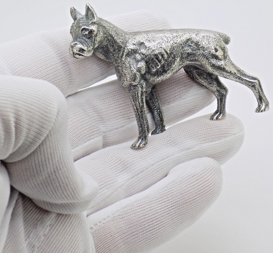 Vintage Italian Handmade Genuine Silver Detailed Bulldog Dog LARGE Figurine