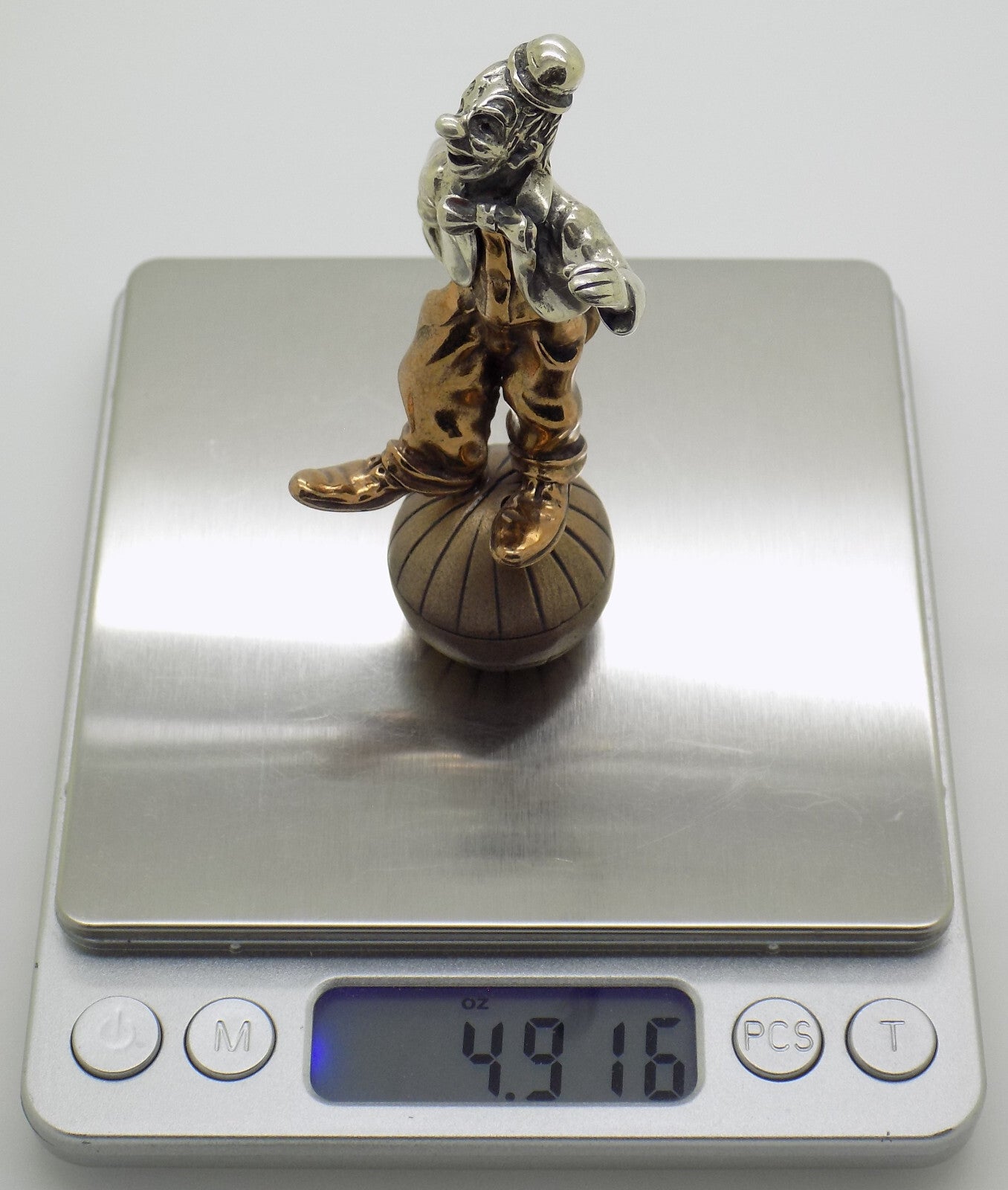 Vintage Italian Handmade Genuine Silver & Brass Balancing Clown Angini Figurine