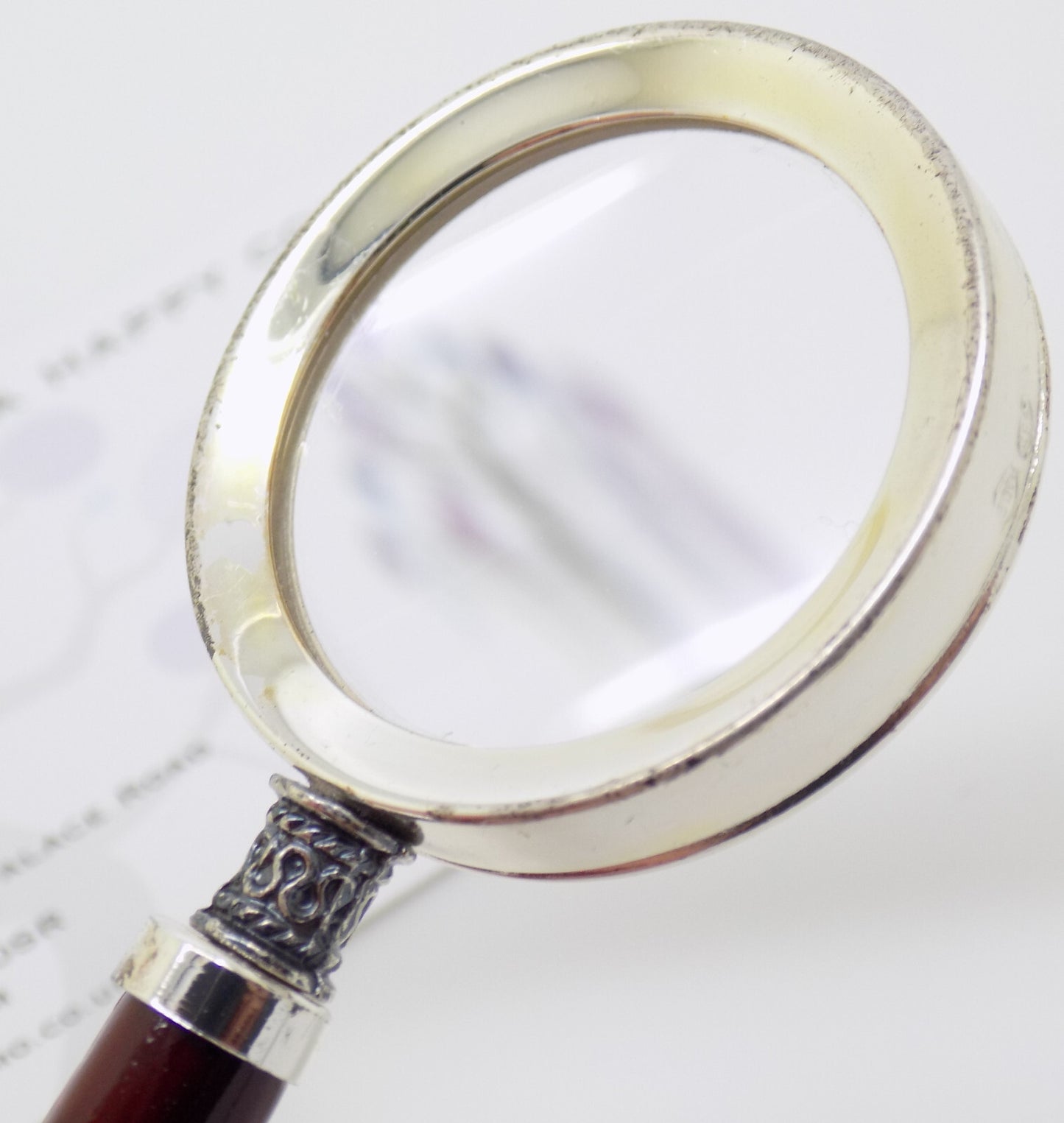 Vintage Italian Handmade Genuine Silver Purse Magnifier with Wooden Handle