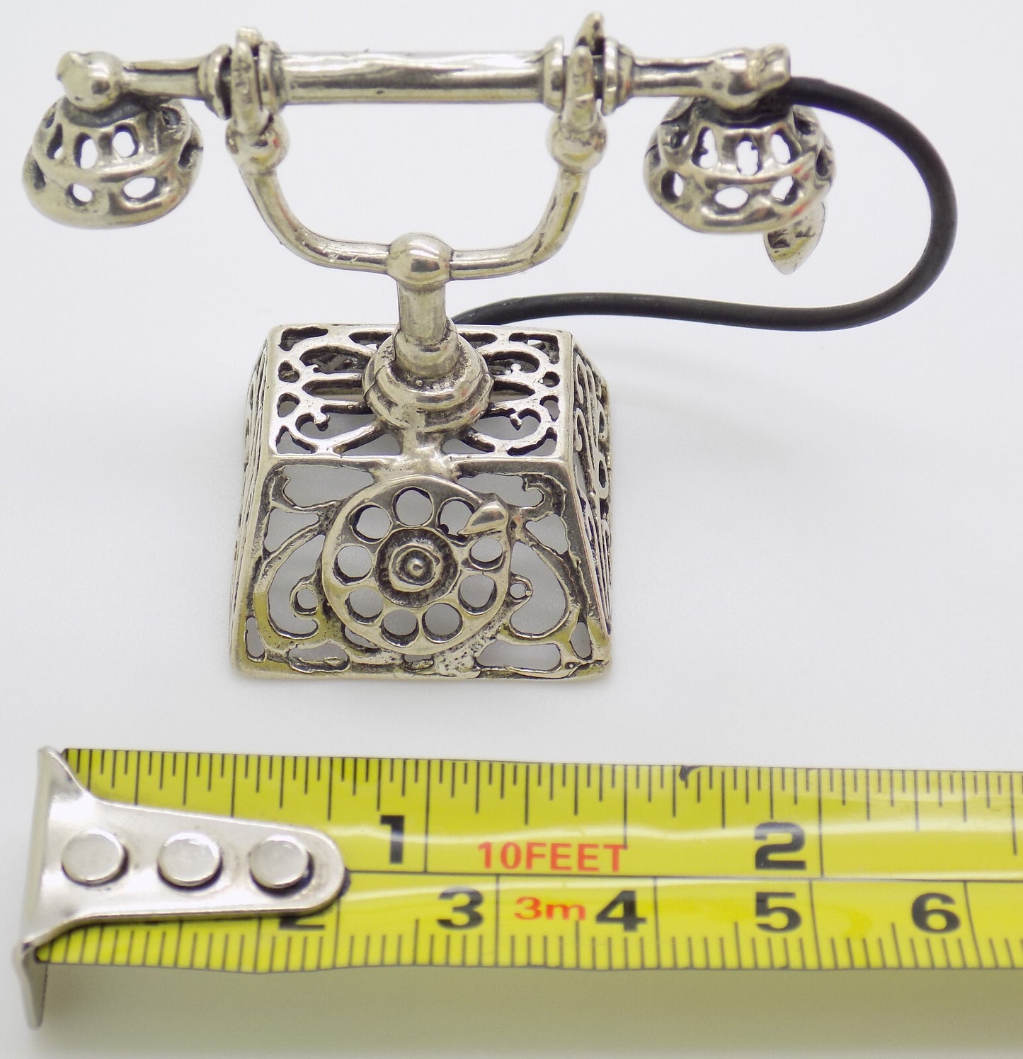 Vintage Italian Handmade Genuine Silver Old Phone Large Miniature Figurine