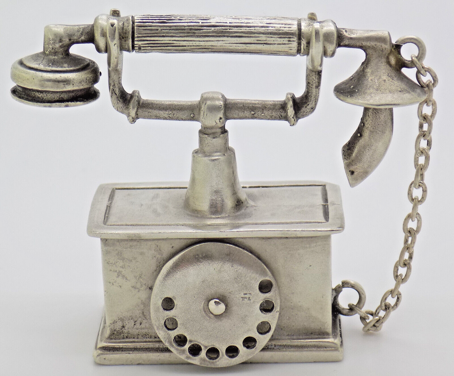 Vintage Italian Silver Old Phone Figurine Arezzo Tuscany 1980s 1990s