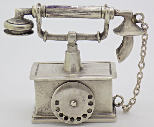 Vintage Italian Silver Old Phone Figurine Arezzo Tuscany 1980s 1990s