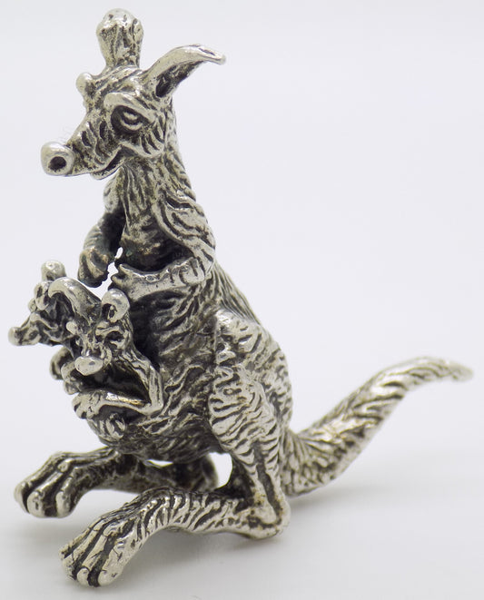 Vintage Italian Handmade Genuine Silver RARE Kangaroo with Two Joeys Figurine