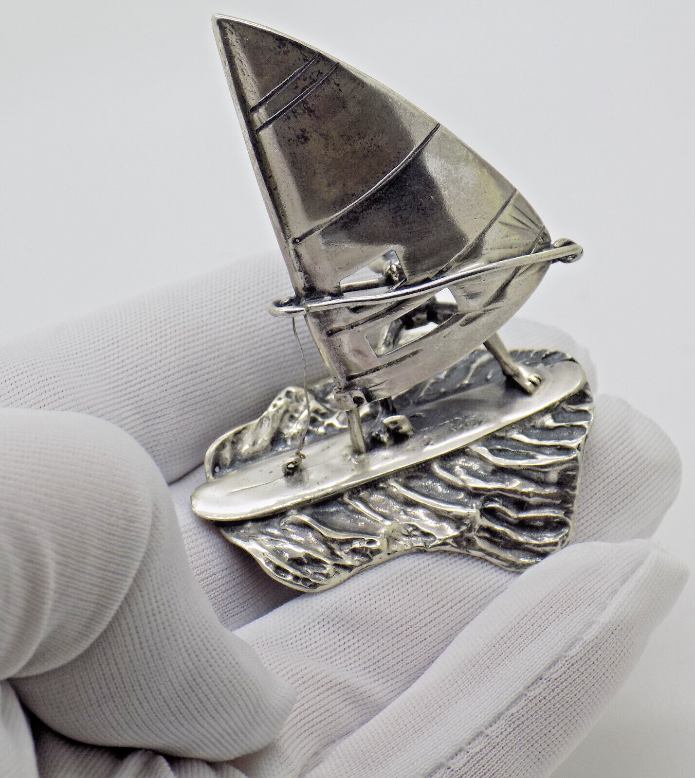 Vintage Italian Handmade Sterling Silver 925 Windsurf & Wave Detailed Figurine